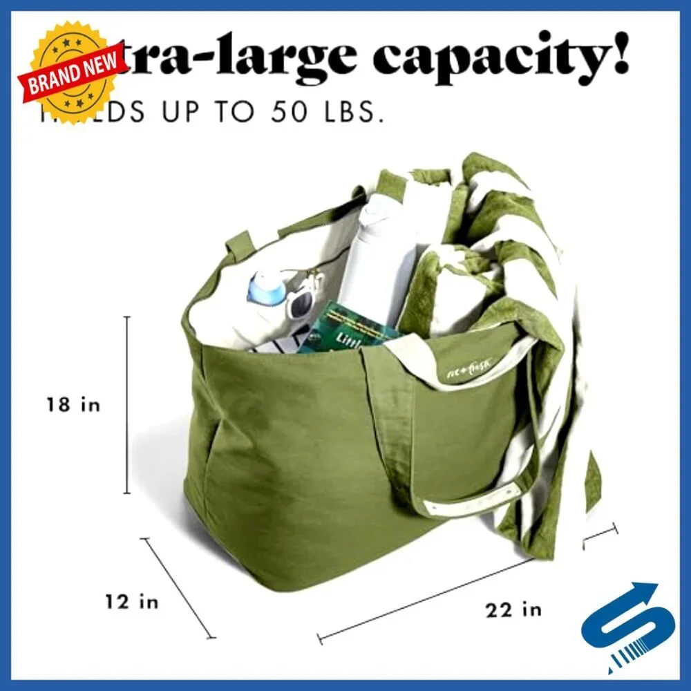 Oversized Travel Tote Bag Water Resistant Canvas Large Beach Utility Carry On